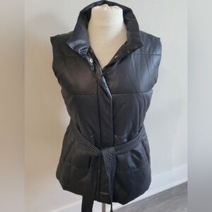 NWT Andrew Marc New York Black Faux Leather Vest Sleeveless Jaket Women Large